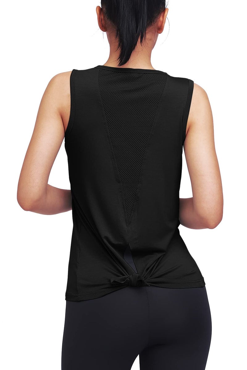 Mippo Workout Tops for Women Yoga Clothes Running Shirts Tie Back Tanks Tennis Shirts Athletic Exercise Tops Black S - Image 5